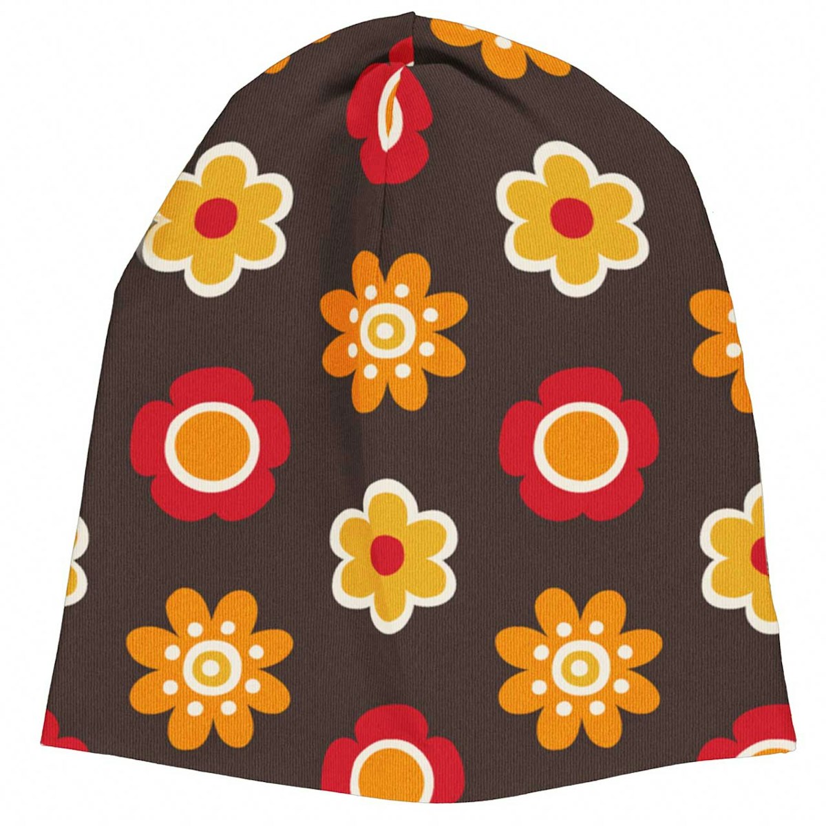 Beanie leicht Blumen braun 48/50