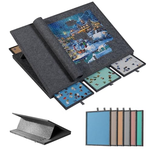 Becko US 1500 Teile Kipp- und Drehpuzzlebrett für einen einstellbaren Winkel von bis zu 30°, mit 6 Filz-Sortierfächern, leicht, tragbar, einfach zu transportieren, mit Schutzhülle von Becko US