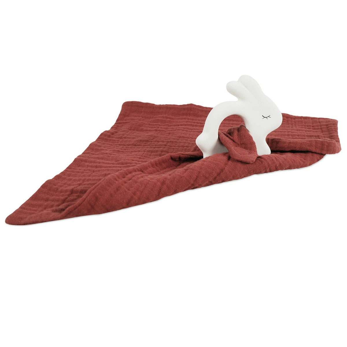 Beißring aus Naturkautschuk mit Schmusetuch rostrot