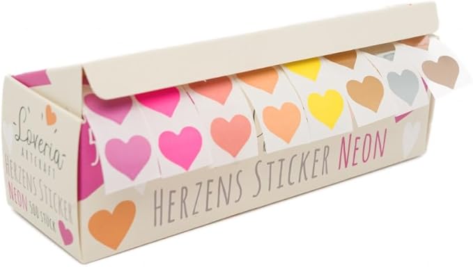 Bell Trade - Stickerset Herzen neon 1,5 cm, 500 Stück in 8 Farben