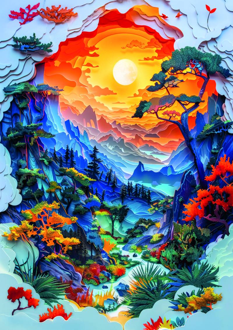 Berge und Tal aus Papier