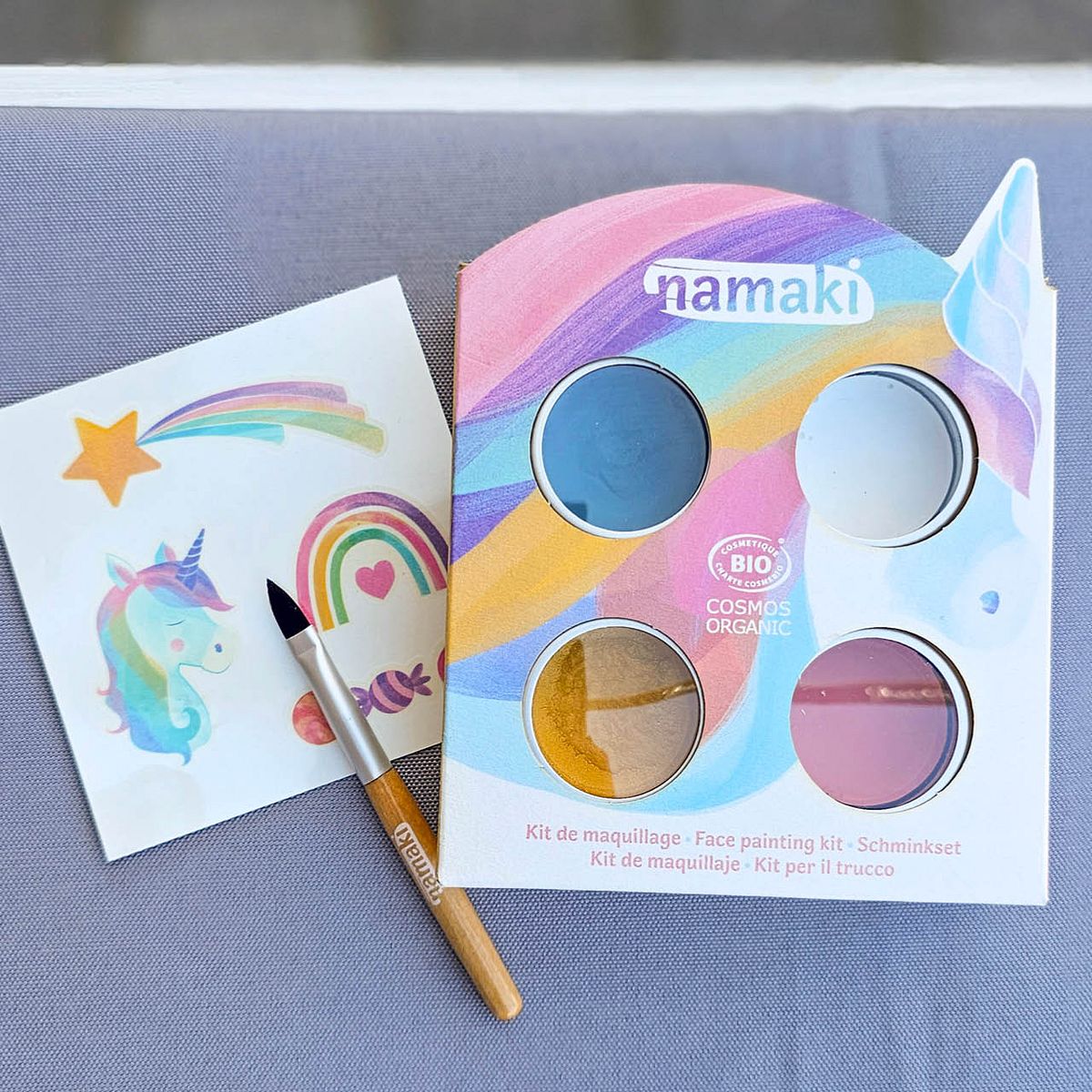 Bio Kinderschminke Einhorn, 4 Farben + Tattoos