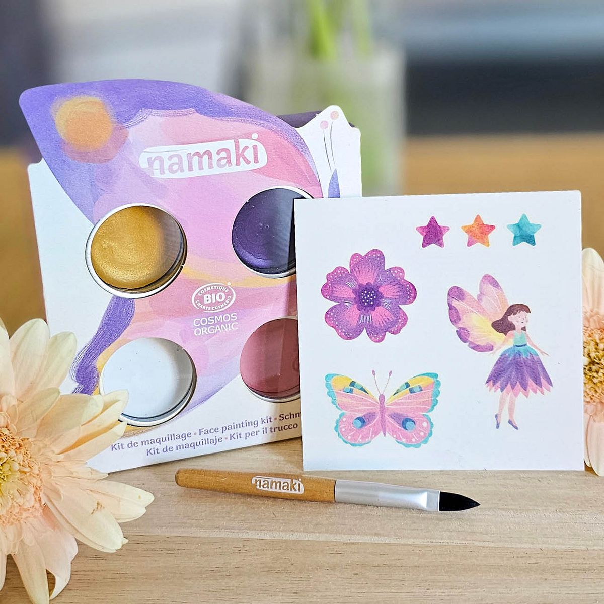 Bio Kinderschminke Schmetterling, 4 Farben + Tattoos