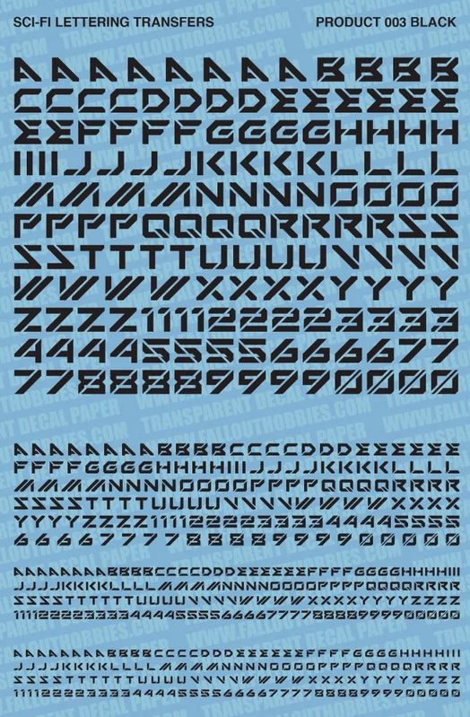 Black Sci-Fi Lettering 001 Decals Fallout Hobbies Abziehbilder Schrift ABC