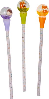 Bleistift mit Schneekugel-Topper - Wintertiere im Weihnachtswald