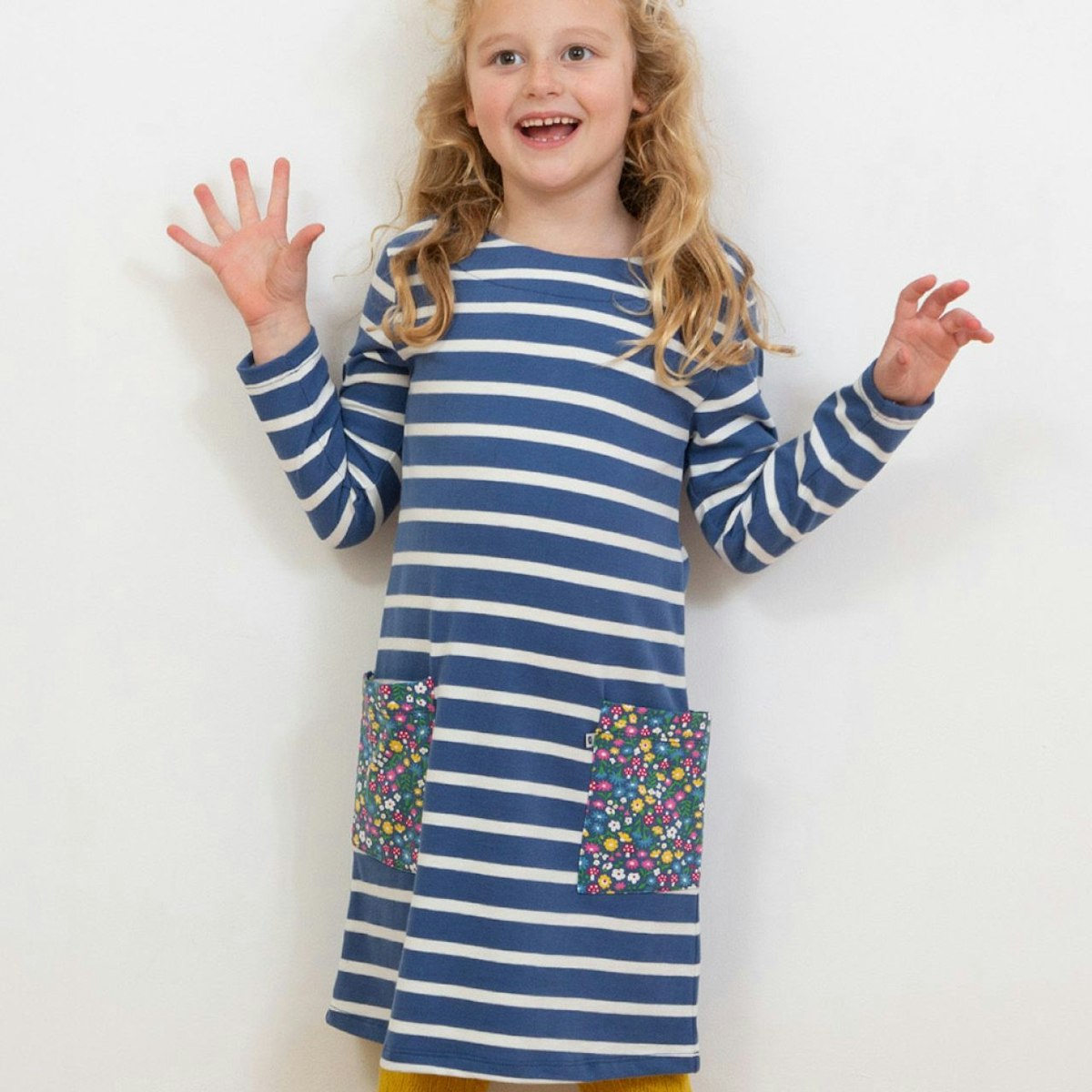 Blumen Ringel Kleid mit Taschen navy-weiß 128