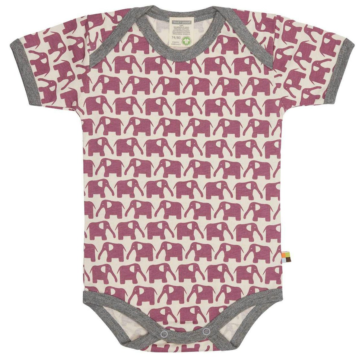 Body kurzarm Elefanten rosa 74/80
