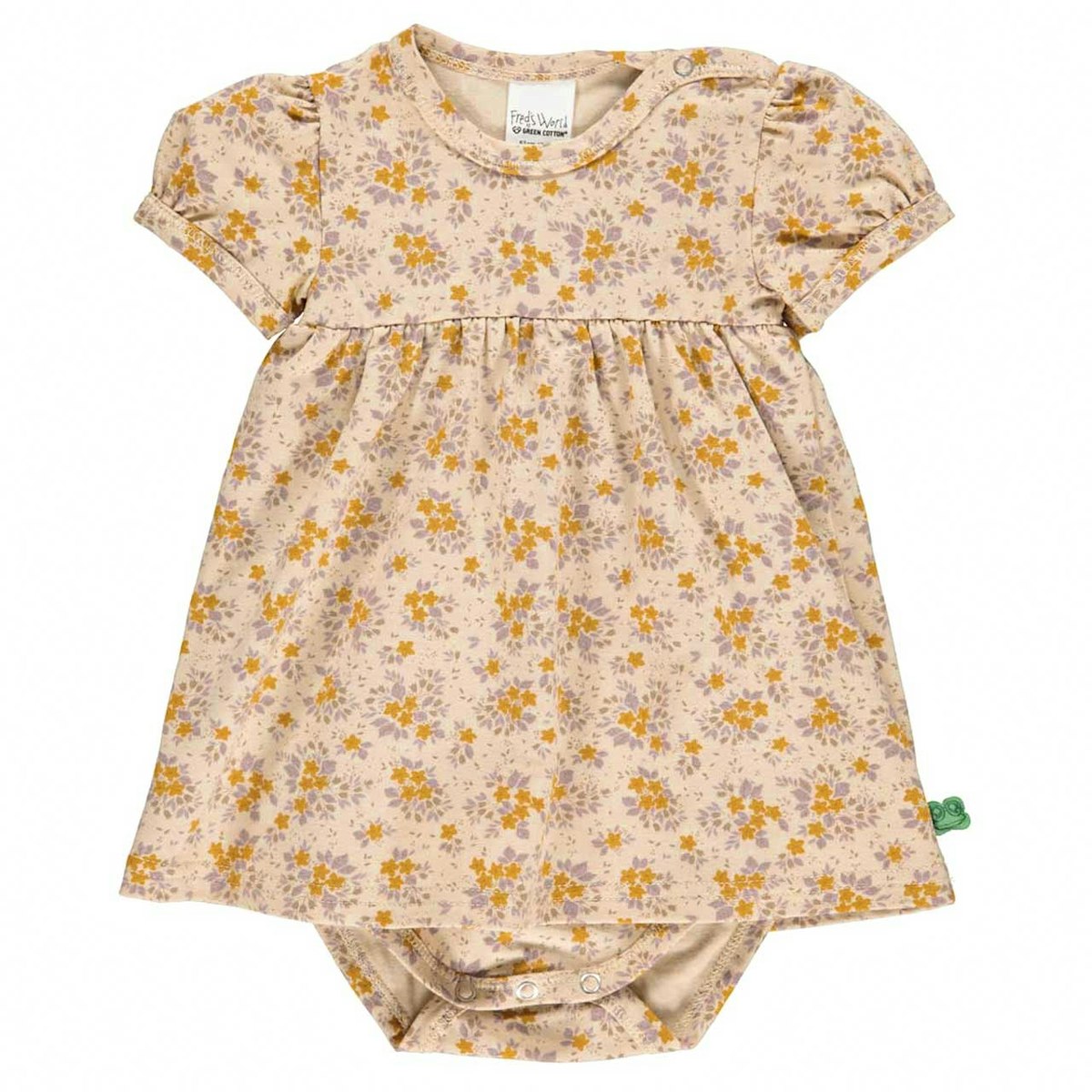 Body kurzarm Kleidchen Blümchen-Muster beige 86
