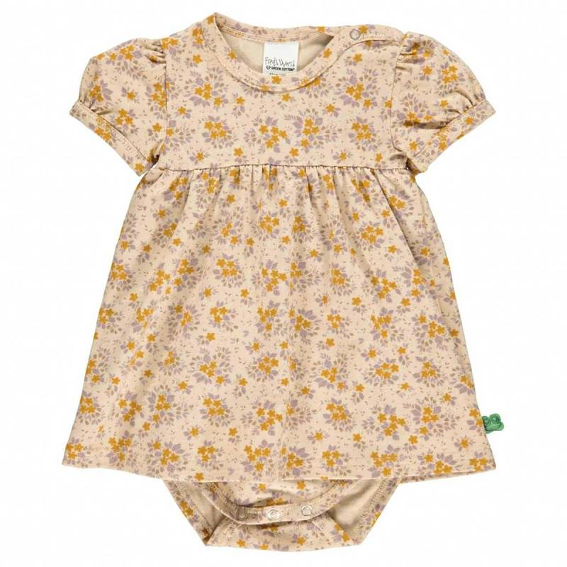 Body kurzarm Kleidchen Blümchen-Muster beige 86