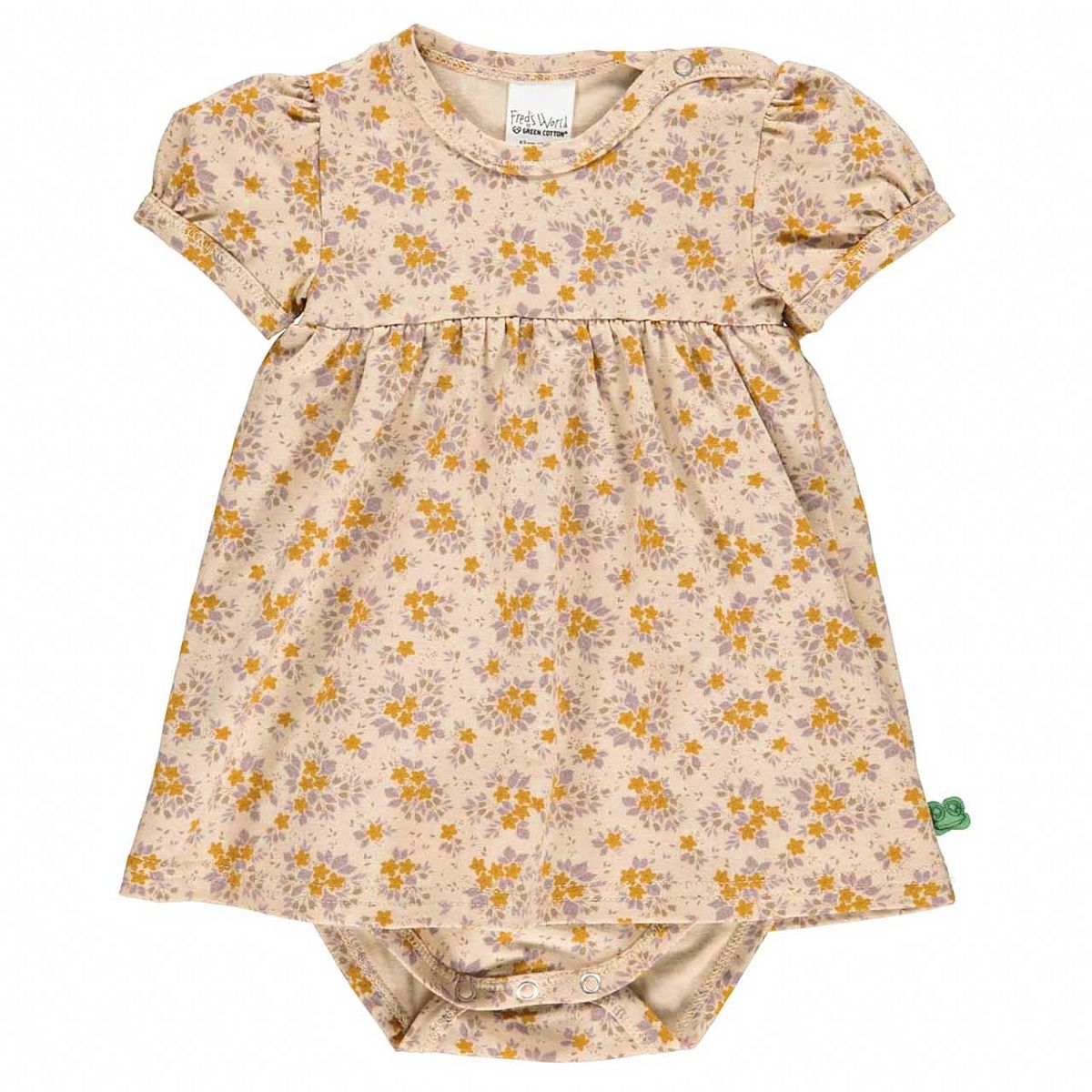 Body kurzarm Kleidchen Blümchen-Muster beige 86