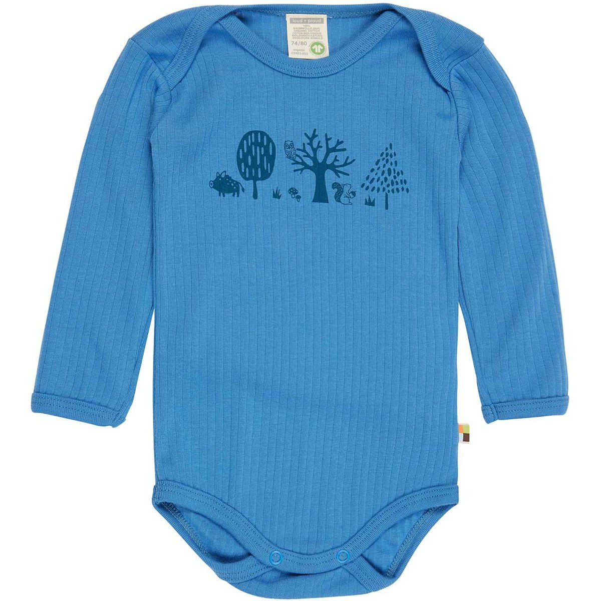 Body langarm Ripp mit Print blau 50/56
