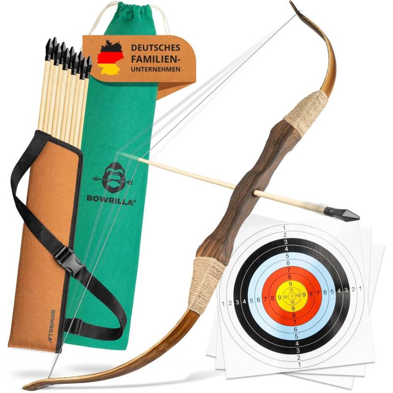 BOWRILLA / - Bogenset / Holz / mit 10 Pfeilen, Köcher und Zielscheibe