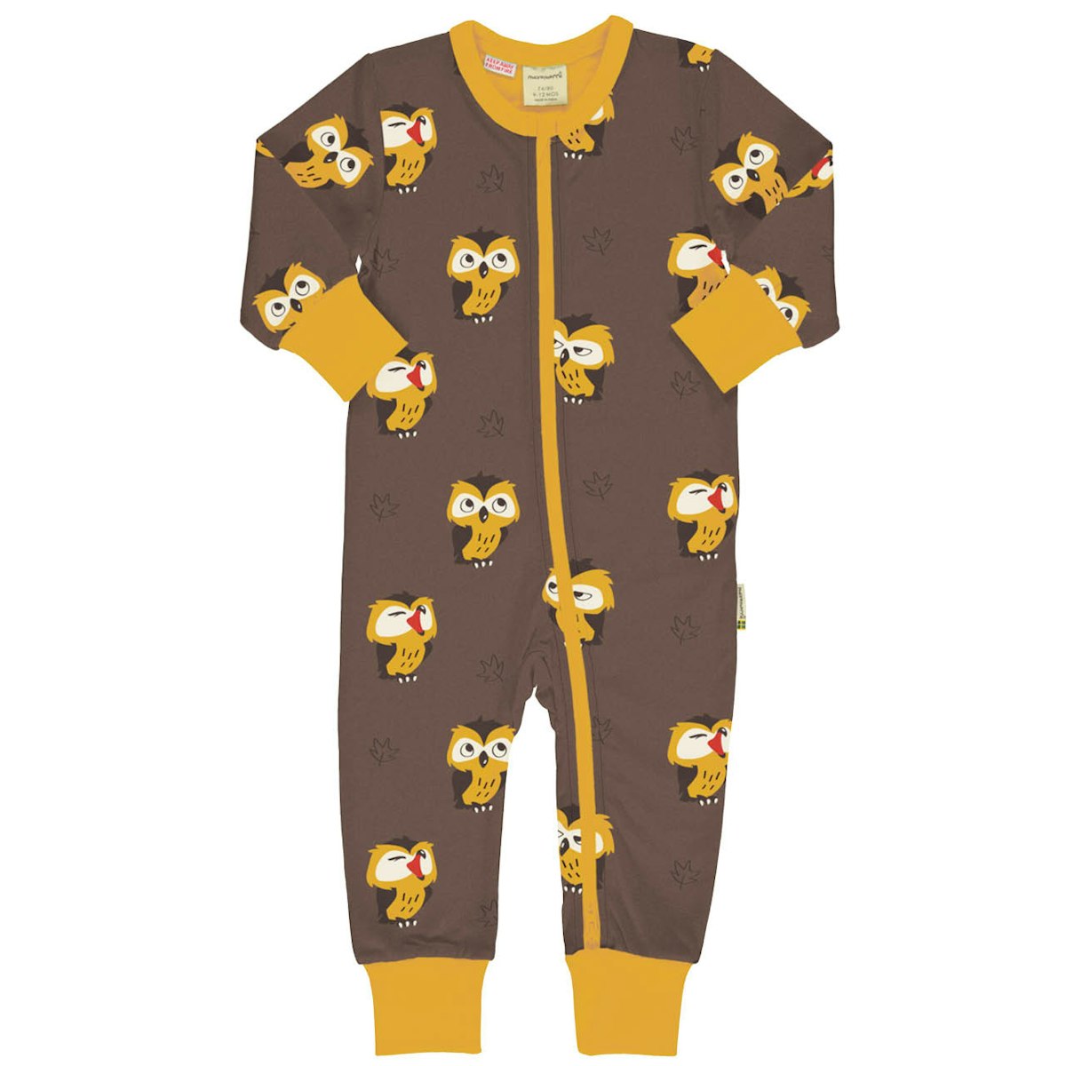 Brauner Strampler langarm mit Eulen Motiv 50/56