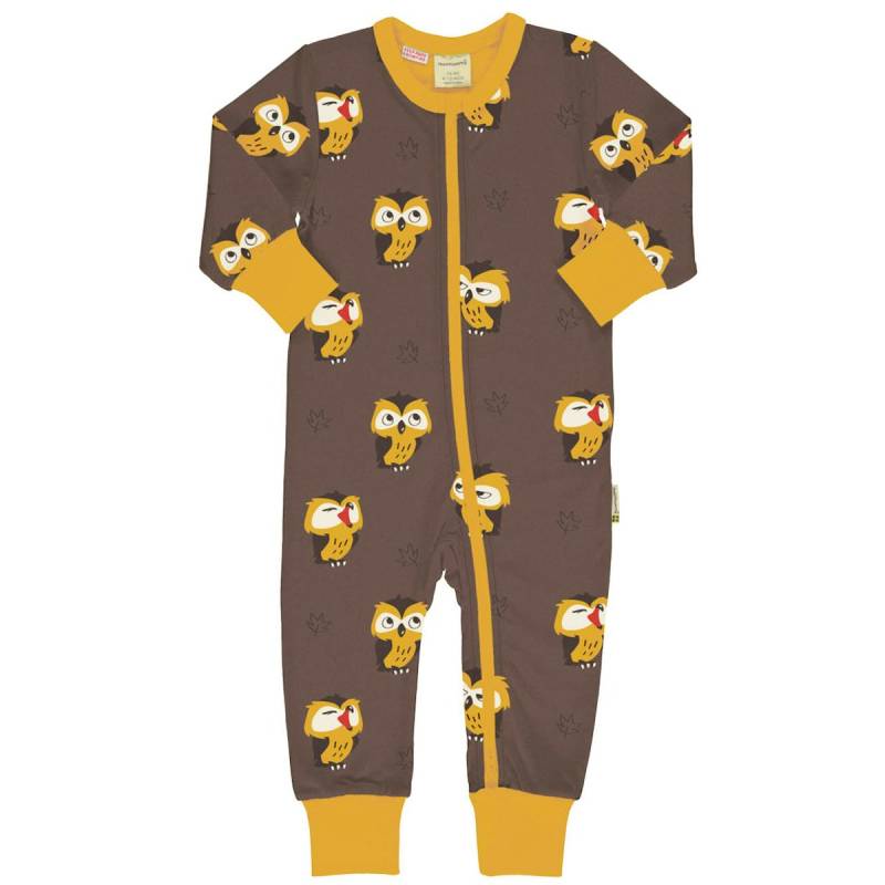 Brauner Strampler langarm mit Eulen Motiv 86/92