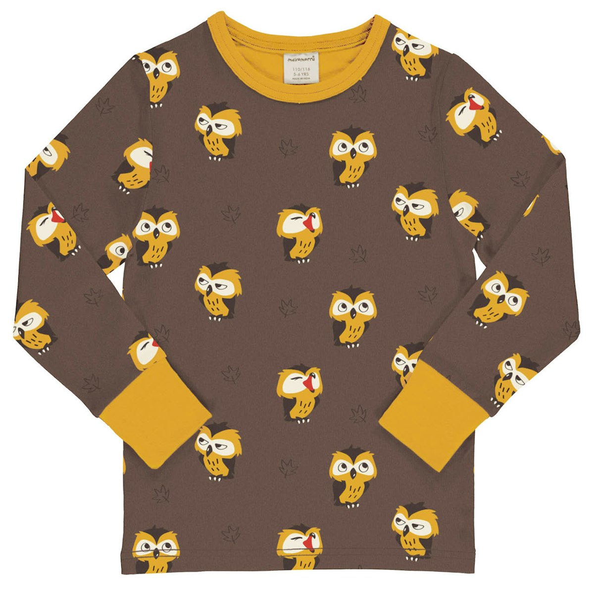 Braunes Langarmshirt mit Eulen 122/128