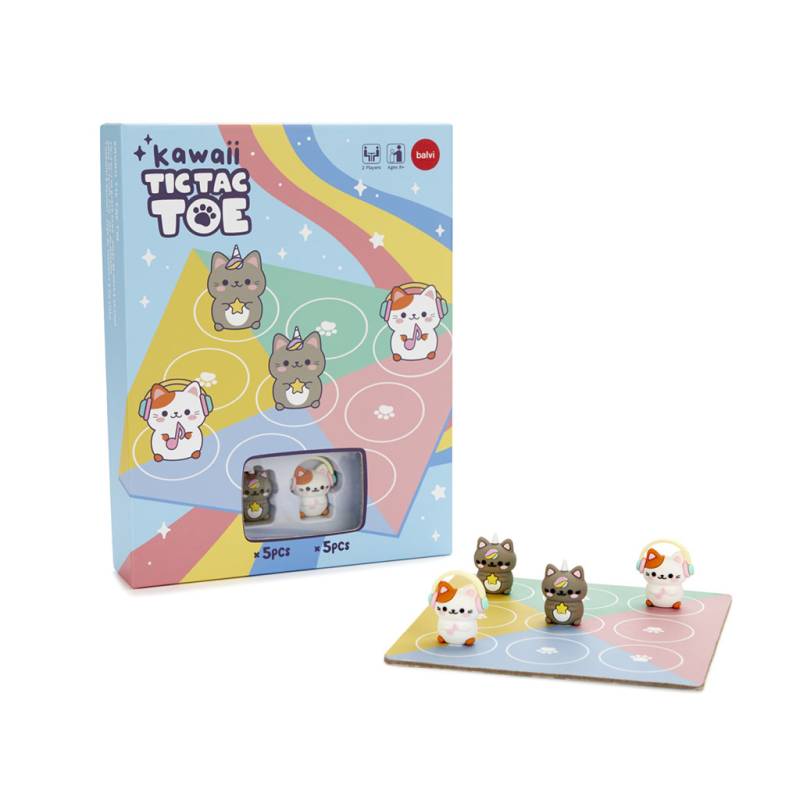 Brettspiel KAWAII TIC TAC TOE 3-Gewinnt 11-teilig 16x21x3cm Spielideen + Basteln