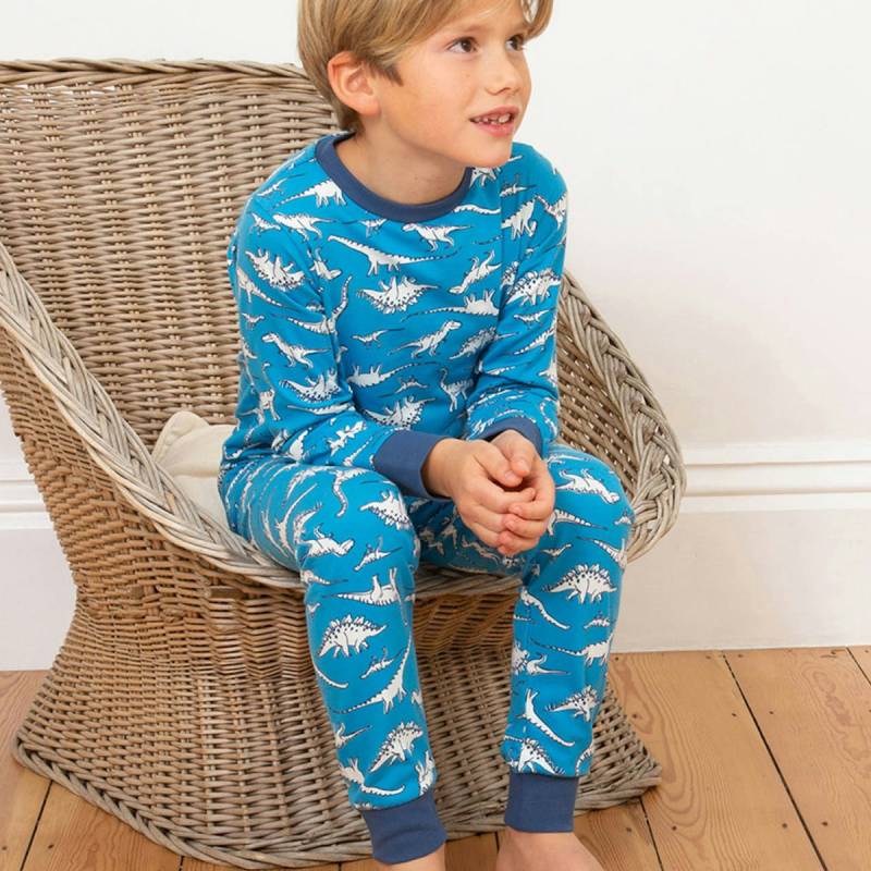 Bündchen Schlafanzug Dinos hellblau 128