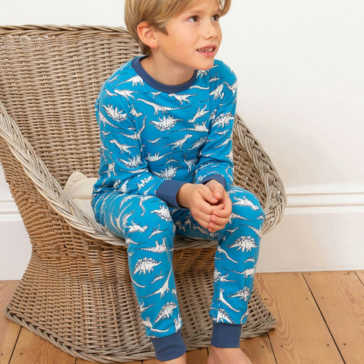 Bündchen Schlafanzug Dinos hellblau 134