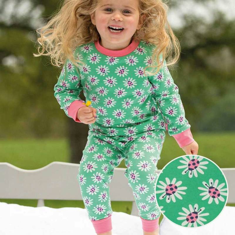 Bündchen Schlafanzug Gänseblümchen grün 128