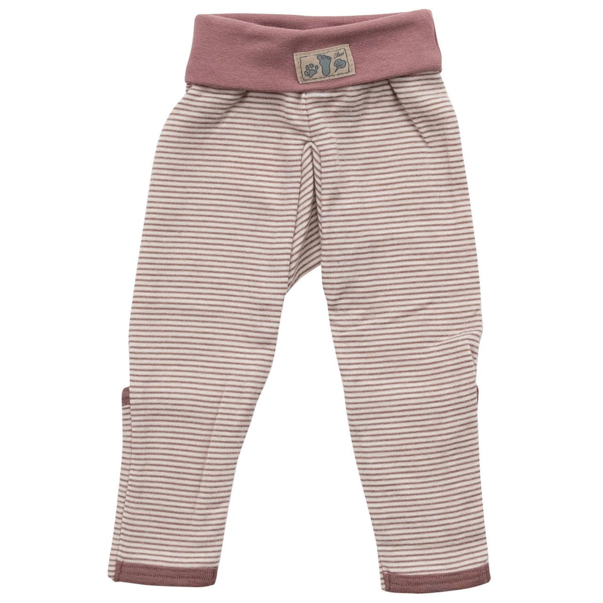 Bündchenhose Ringel Wolle Seide Beinumschlag mauve-natur 74