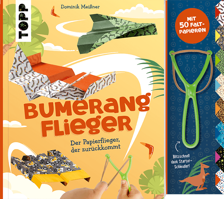 Bumerang-Papierflieger mit Schleuder