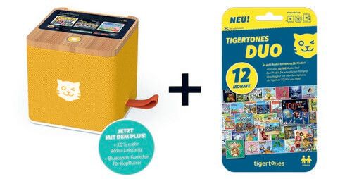 Bundle: tigerbox Touch PLUS (gelb) im Set mit Tigermedia tigertones DUO  ticket 2 Profile - 12 Monate Flatrate