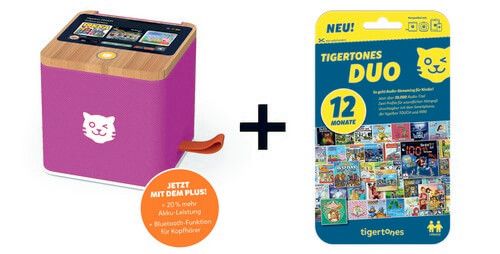 Bundle: tigerbox Touch PLUS (lila) im Set mit Tigermedia tigertones DUO  ticket 2 Profile - 12 Monate Flatrate