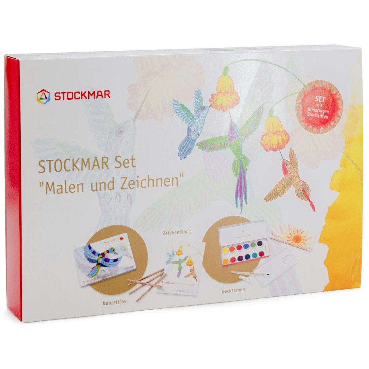 Buntstifte + Wasserfarbkasten + Zeichenblock im Geschenkeset