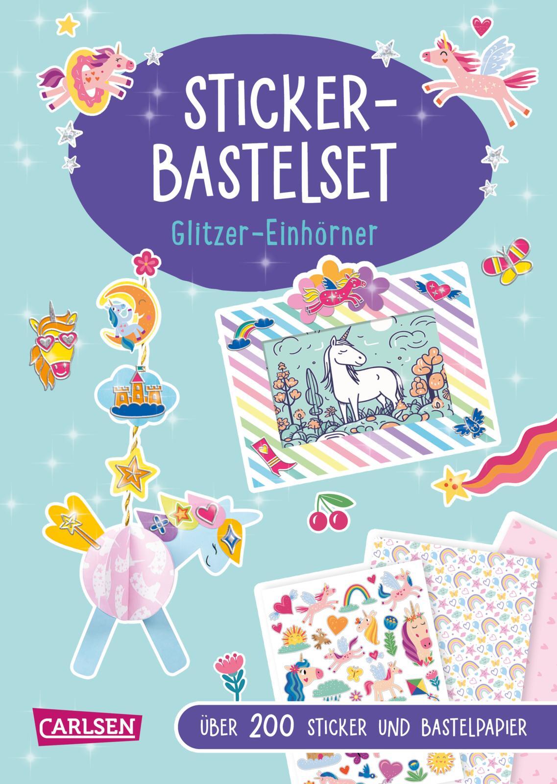 Carlsen Verlag - Bastelset für Kinder: Sticker-Bastelset: Glitzer-Einhörner