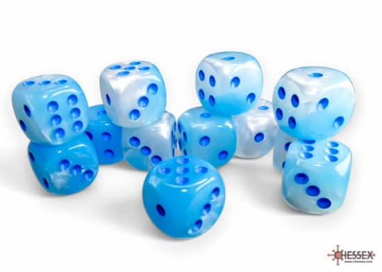 Chessex Gemini Pearl Turquoise-White/Blue Luminary 12x 16mm W6 Dice Set