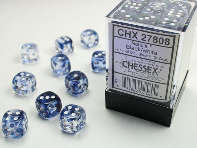 Chessex Nebula Black/White 36x W6 12mm Dice Set 36 Würfel