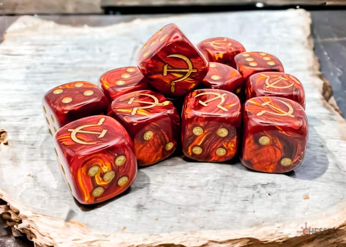Chessex Soviet Union Scarab Scarlet/Gold 12x W6 16mm War Dice Set Red Russia