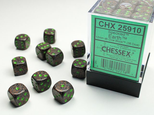 Chessex Speckled Earth 36x W6 12mm Dice Set 36 schwarze Würfel