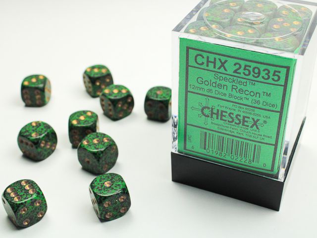 Chessex Speckled Golden Recon 36x W6 12mm Dice Set 36 grüne Würfel