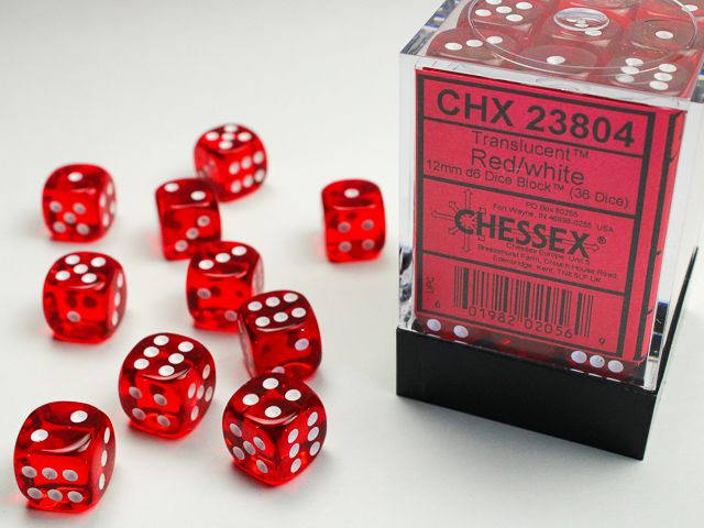 Chessex Translucent Red/White 36x W6 12mm Dice Set 36 rot klare Würfel Dice