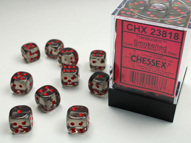 Chessex Translucent Smoke/Red 36x W6 12mm Dice Set 36 rauchfarbige Würfel Dice