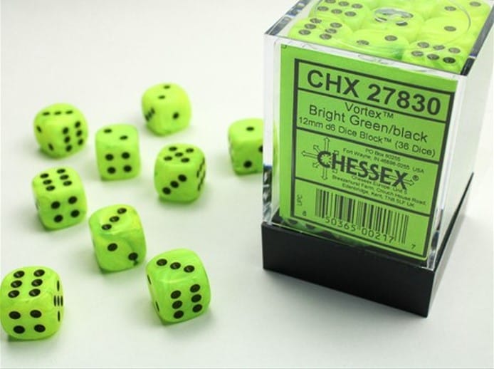 Chessex Vortex Bright Green/Black 36x W6 12mm Dice Set 36 Würfel Chessex Vortex Bright Green/Black 36x W6 12mm Dice Set 36 Würfel