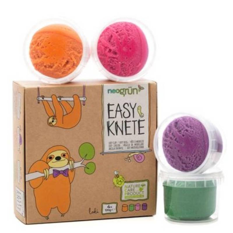 Crazy Three - neogrün Knete Loki 4er Set orange, grün, pink, violett