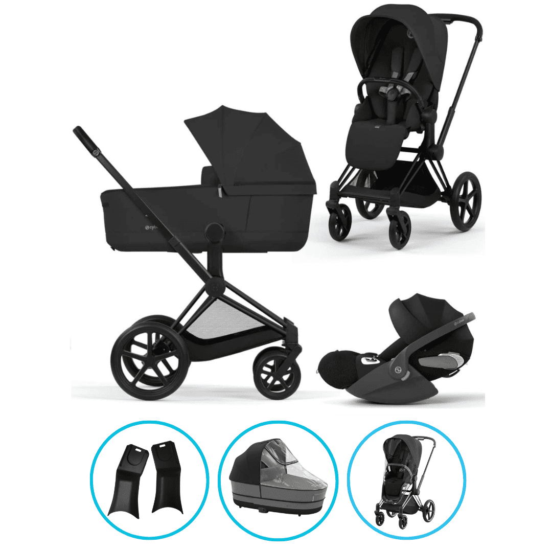 Cybex Priam Komfort Kinderwagen Set 6in1 Matt Black / Sepia Black inkl. Cloud T Plus Sepia Black