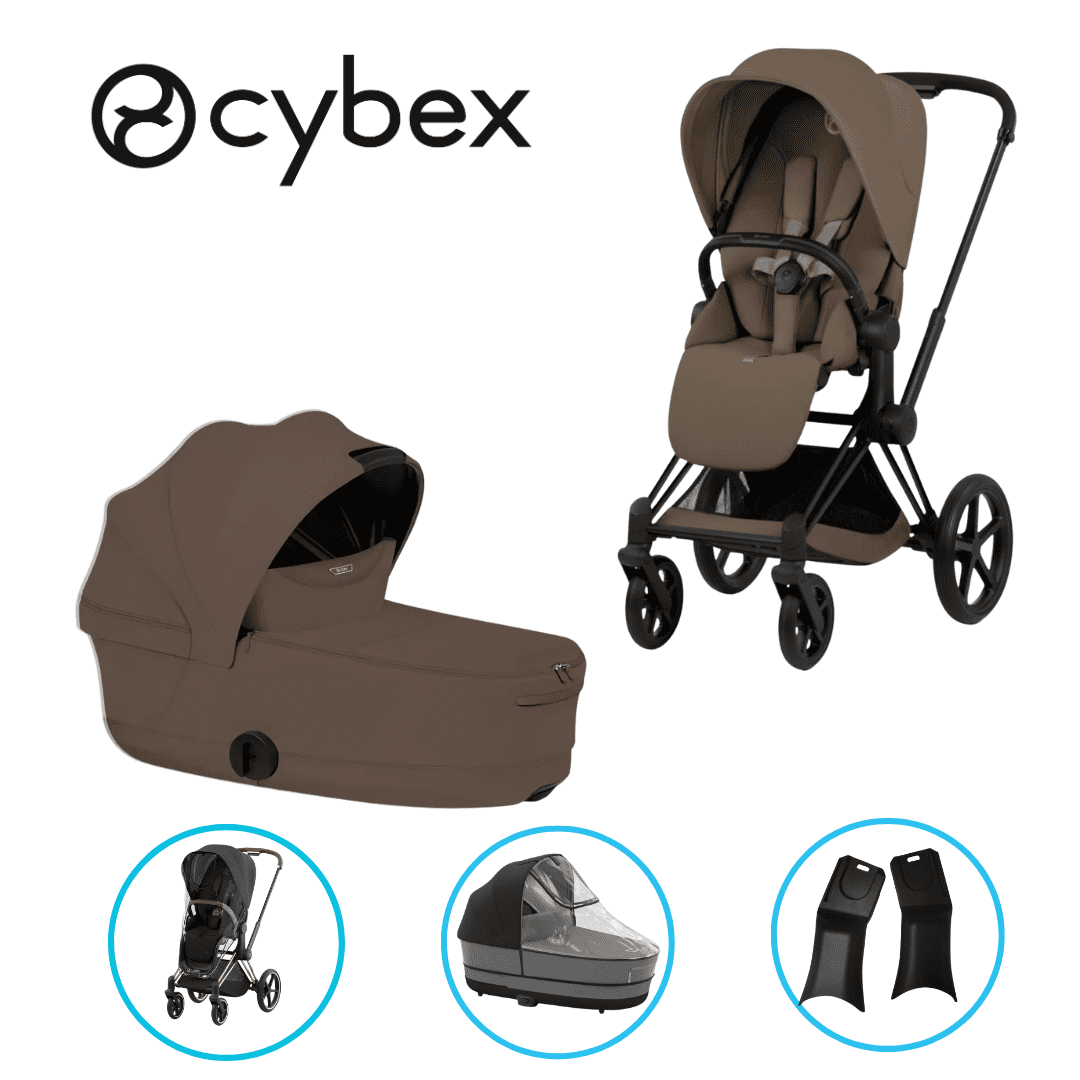 Cybex e-Priam Komfort 7in1 Kombikinderwagen-Set Matt Black/ Coconut Brown