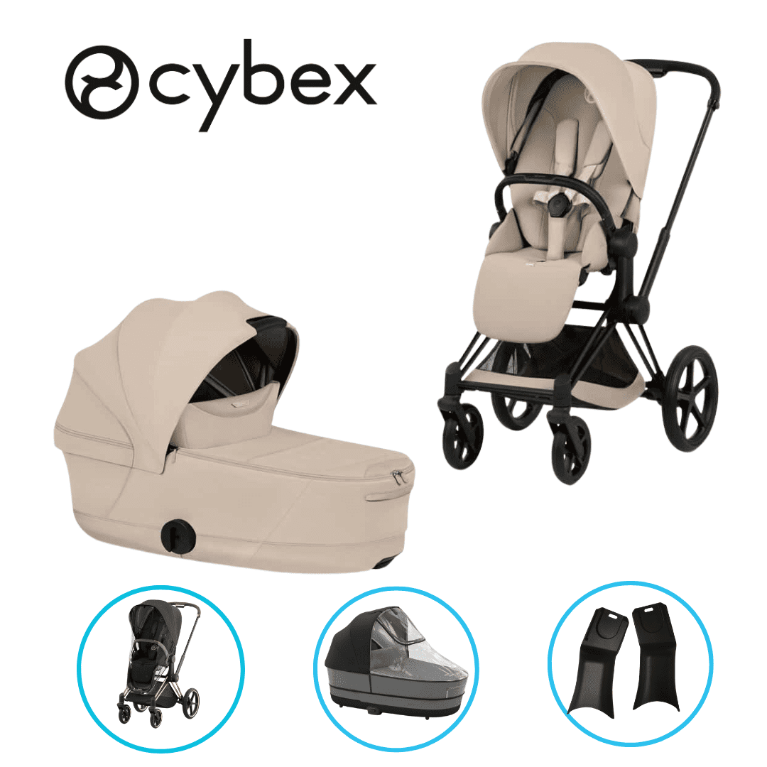 Cybex e-Priam Komfort 7in1 Kombikinderwagen-Set Matt Black / Cozy Beige