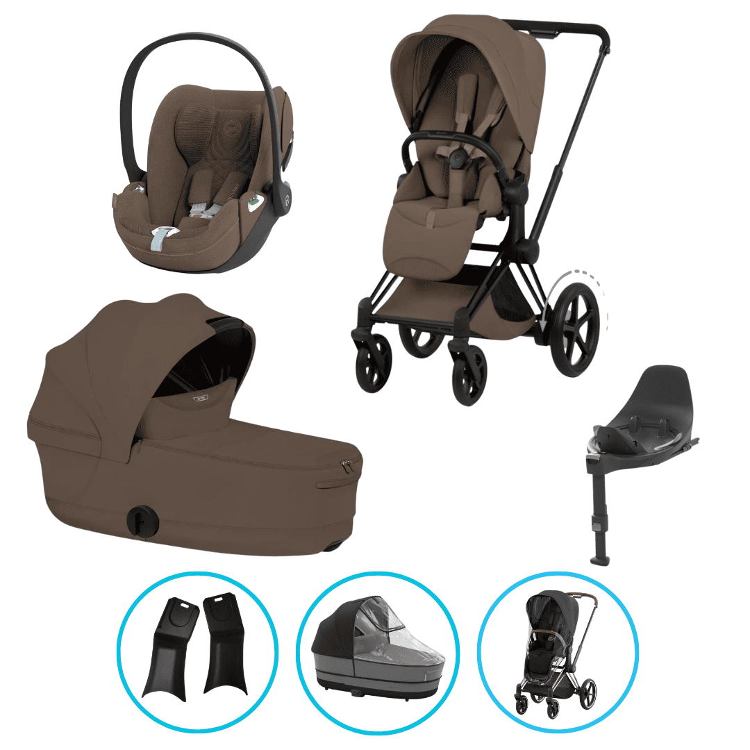Cybex e-Priam Komfort Kinderwagen Set 7in1 Matt Black/ Coconut Brown inkl. Cloud T Plus Coconut Brown und Base T