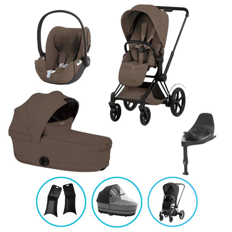 Cybex e-Priam Komfort Kinderwagen Set 7in1 Matt Black/ Coconut Brown inkl. Cloud T Plus Coconut Brown und Base T Cybex e-Priam Komfort Kinderwagen Set 7in1 Matt Black/ Coconut Brown inkl. Cloud T Plus Coconut Brown und Base T
