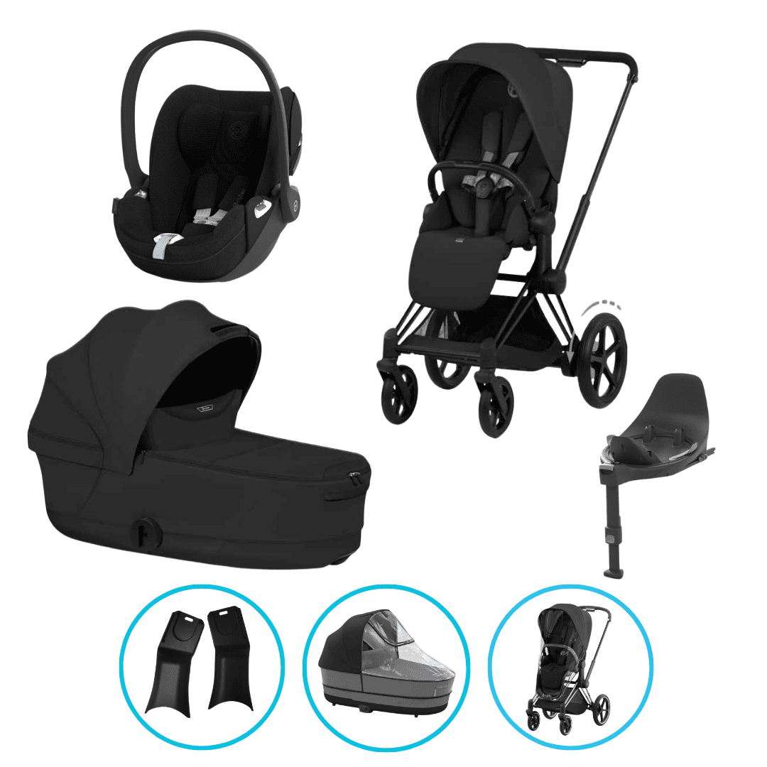Cybex e-Priam Komfort Kinderwagen Set 7in1 Matt Black / Sepia Black inkl. Cloud T Plus Sepia Black und Base T