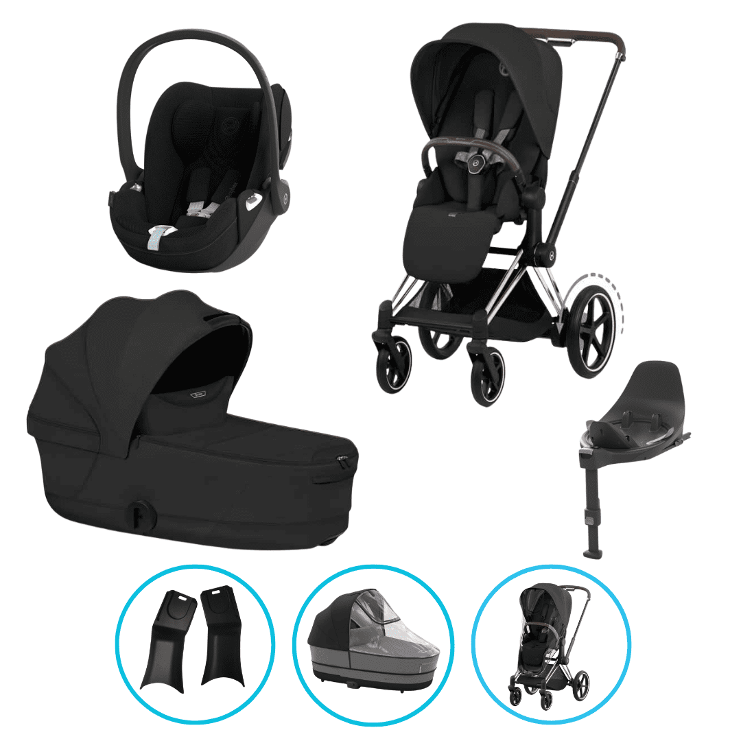 Cybex e-Priam Komfort Kinderwagen Set 7in1 Rosegold / Sepia Black inkl. Cloud T Plus Sepia Black und Base T