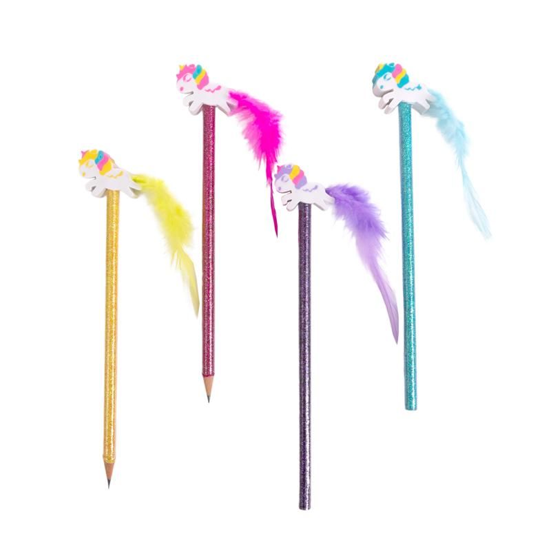 DREAMLAND Bleistift & Einhorn-Radiertopper mit Federschweif Lila Stifte