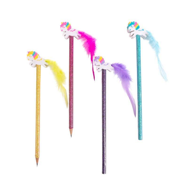 DREAMLAND Bleistift & Einhorn-Radiertopper mit Federschweif Lila Stifte