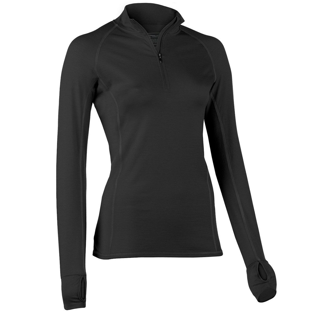 Damen Wolle Seide Zip-Shirt langarm schwarz Slim Fit XL