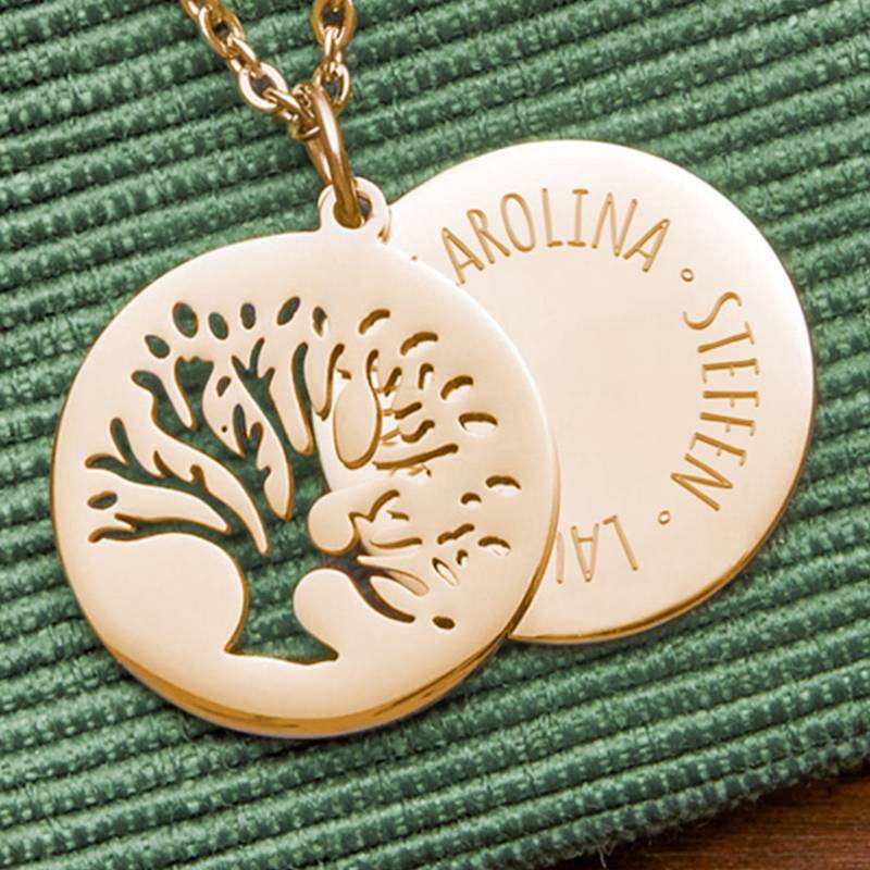 Kette mit graviertem Baum Anhänger Gold - Namen von Monsterzeug