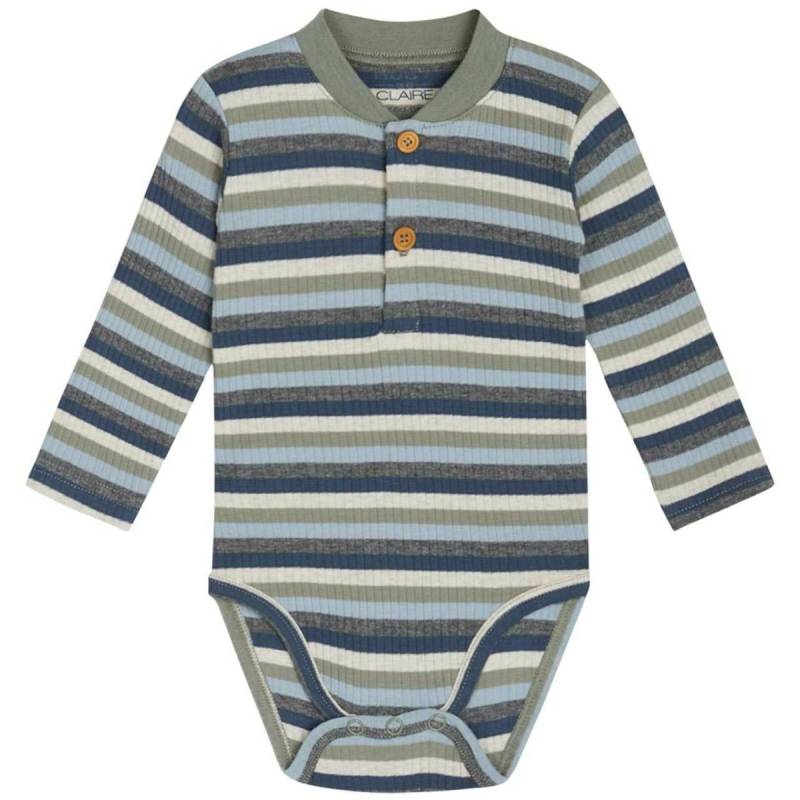 Dehnbares Body langarm Ripp grün-blau 56